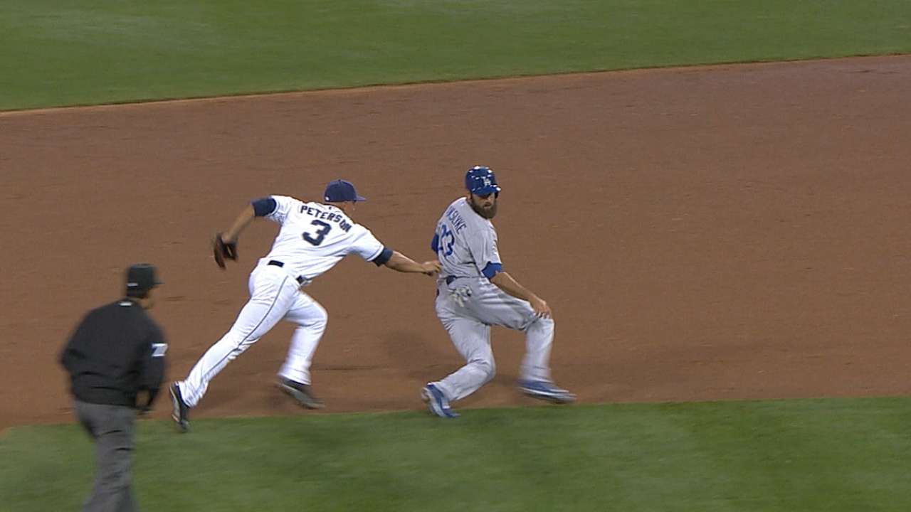 Van Slyke safe at second after call overturned