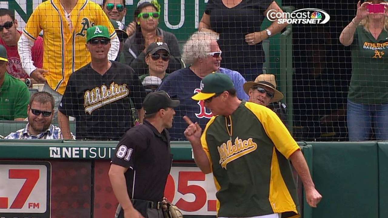 Red Sox tie up A's late after controversial call