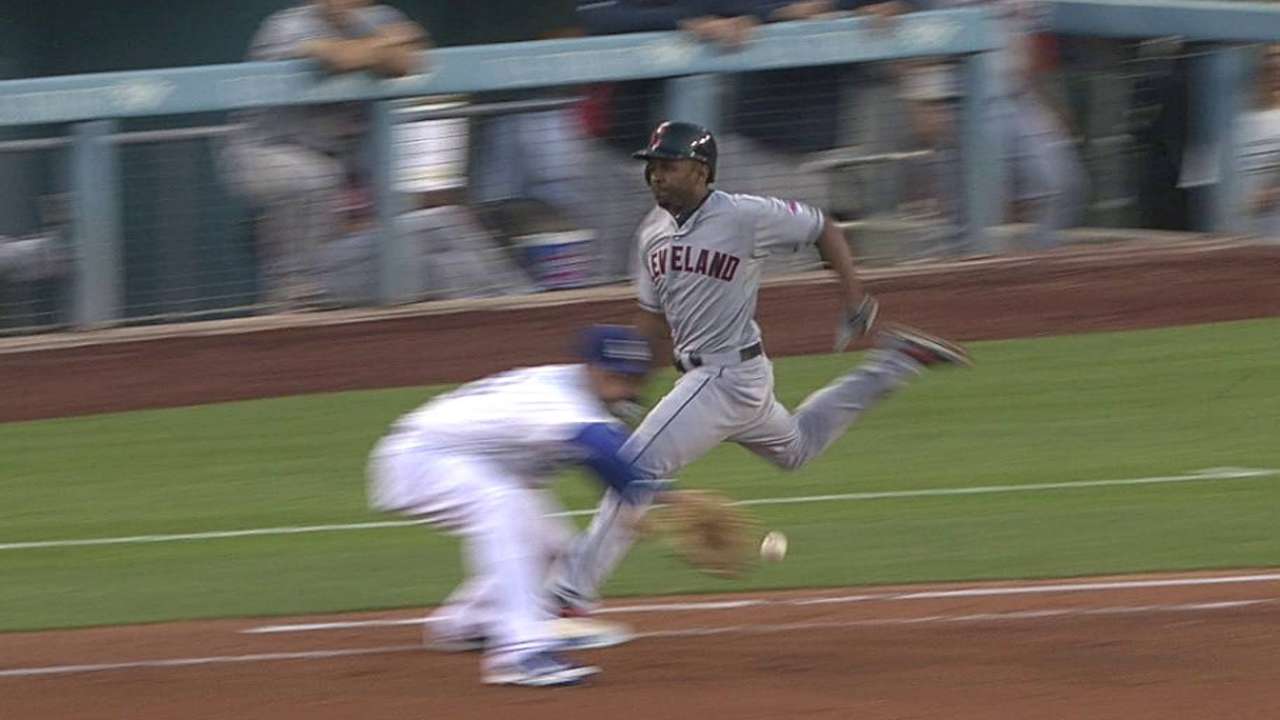 Replay gives Indians their only hit vs. Dodgers