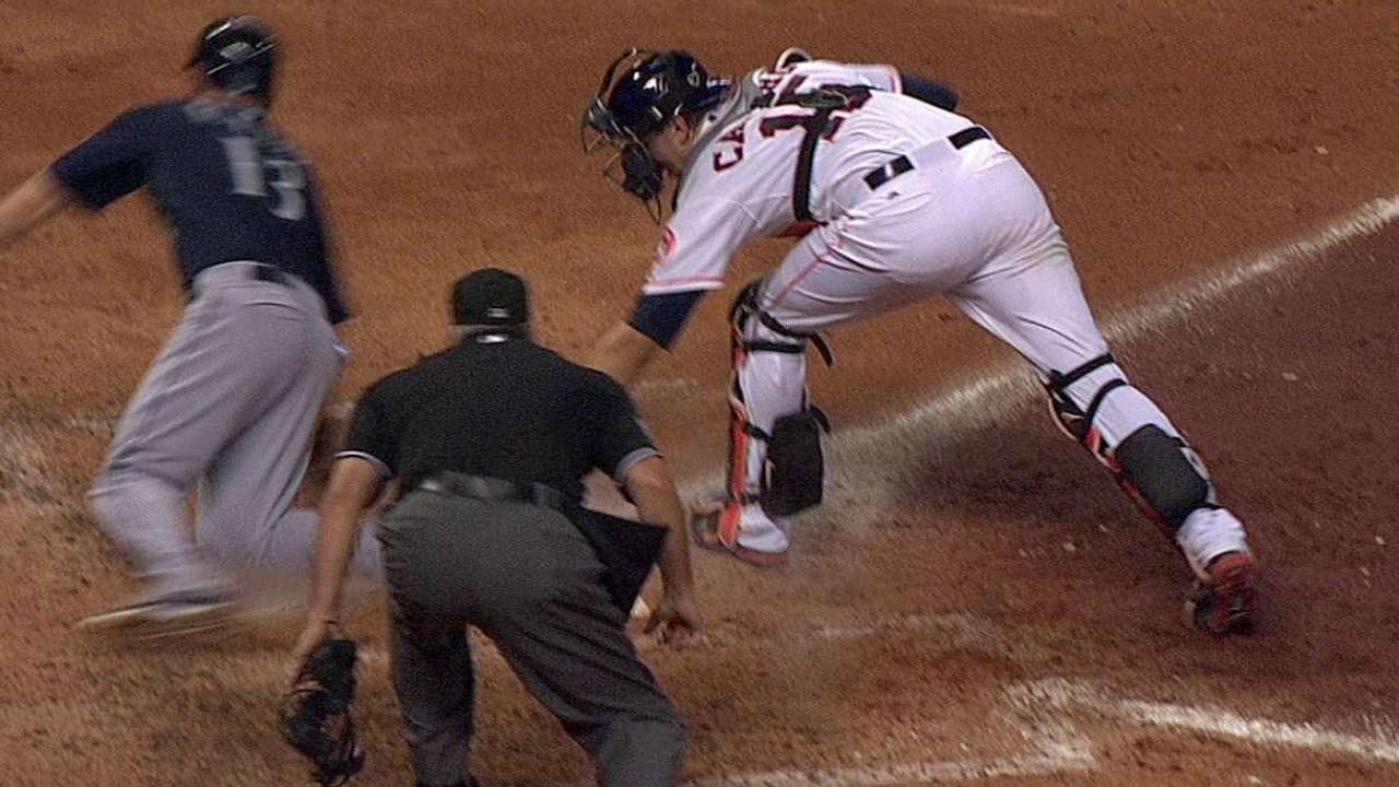 Umps confirm call at plate after review in Houston