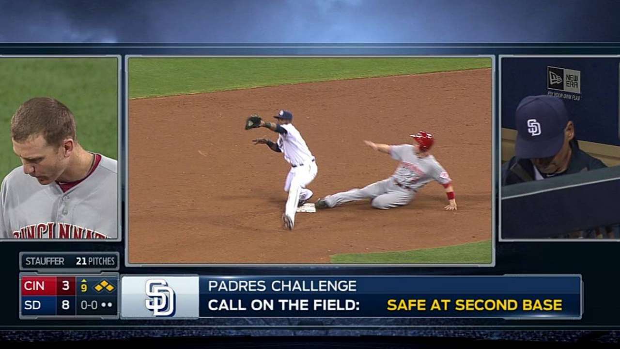 Overturned call on force play seals Padres' win