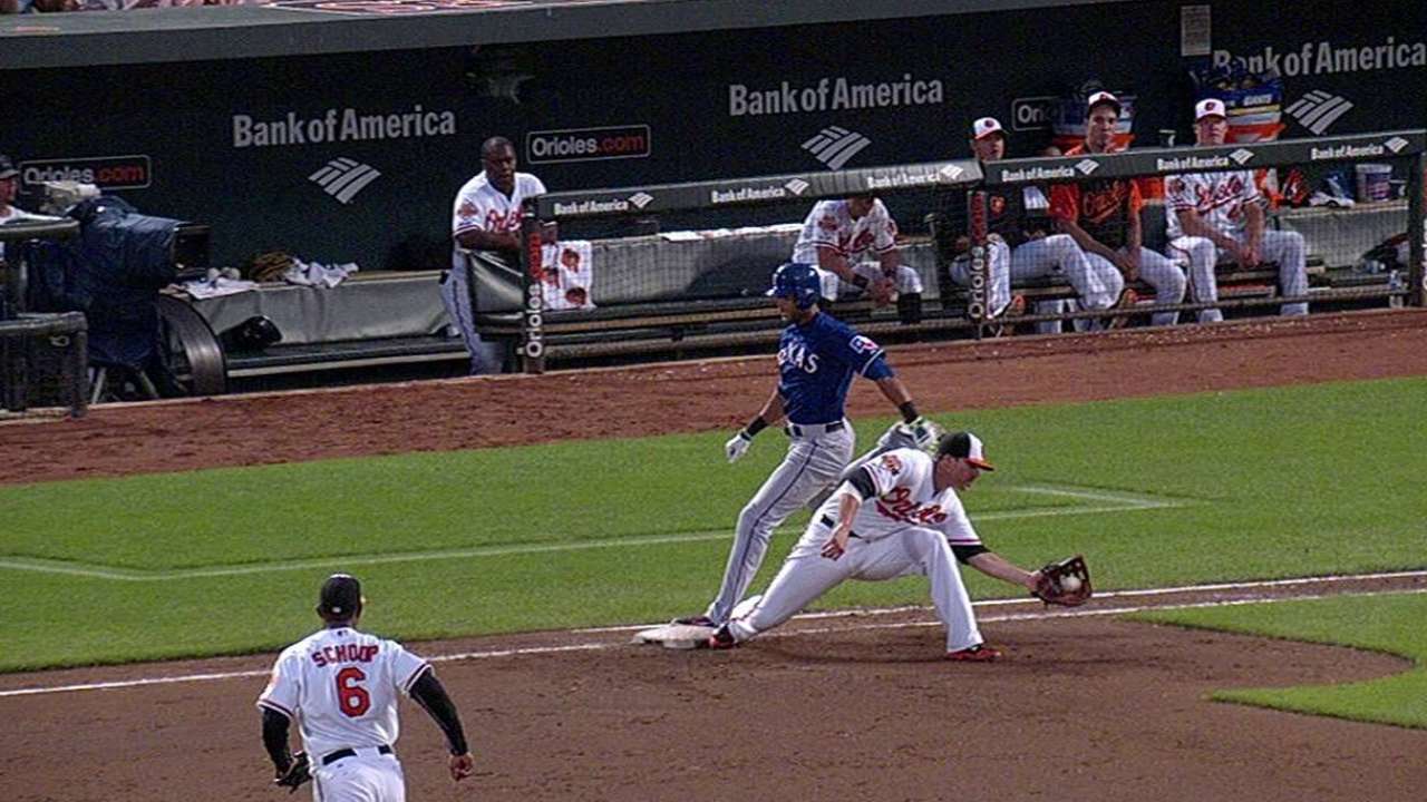 Rios safe at first on infield single after replay review