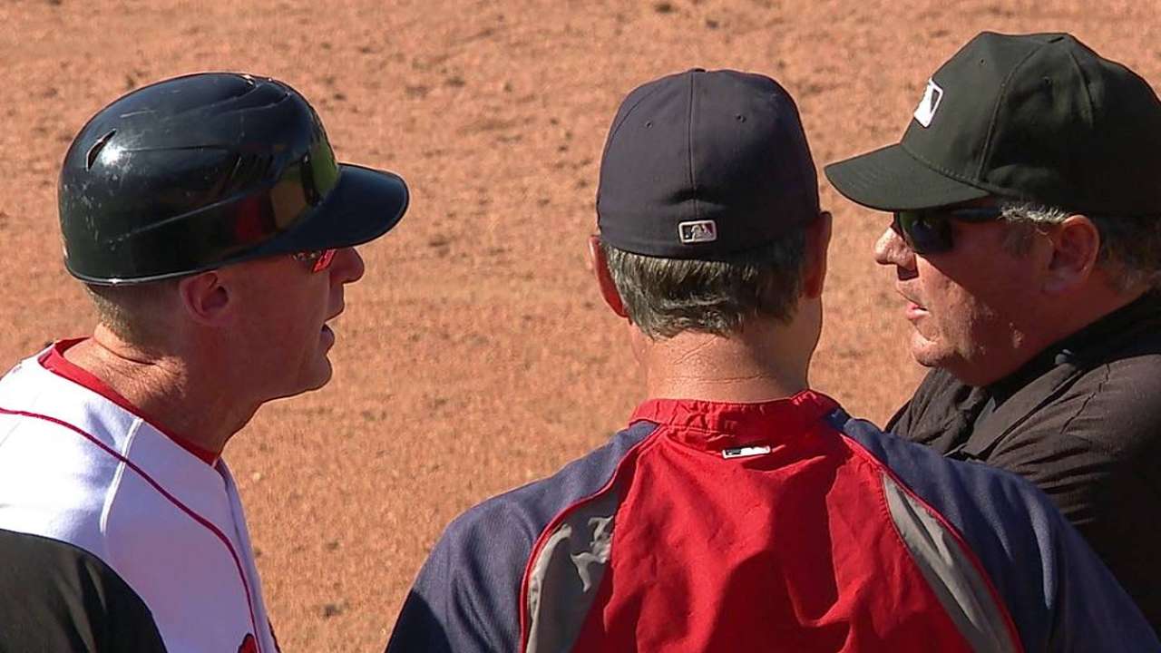 Butterfield tries to get ump's attention, gets tossed