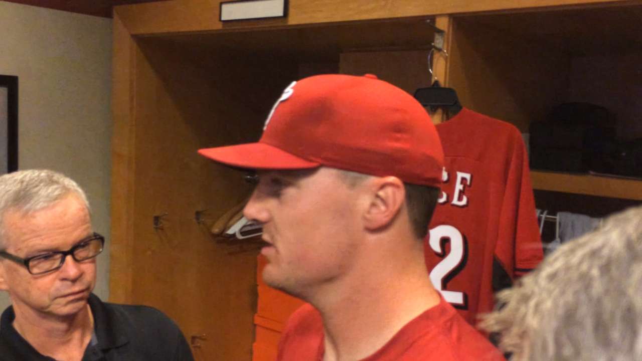 Bruce sees action at first base for first time