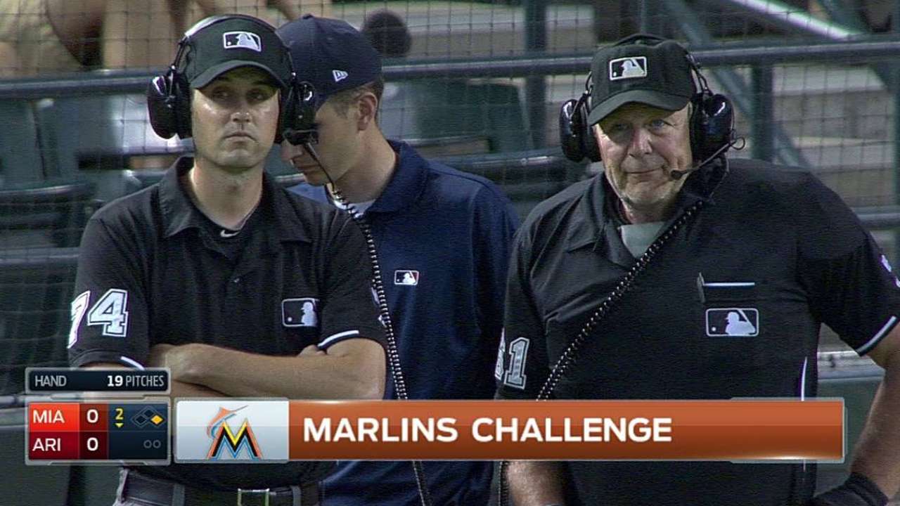 Marlins lose challenge on play at first