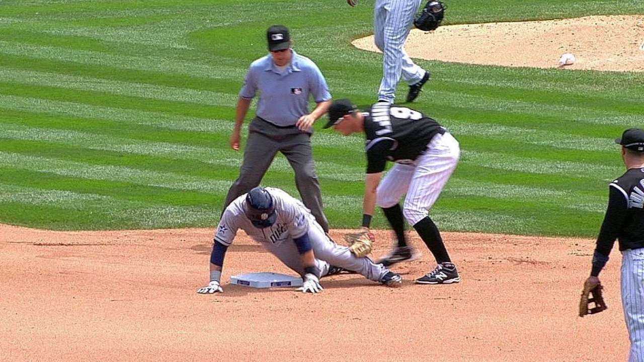 Rockies split challenges; Padres' review stands
