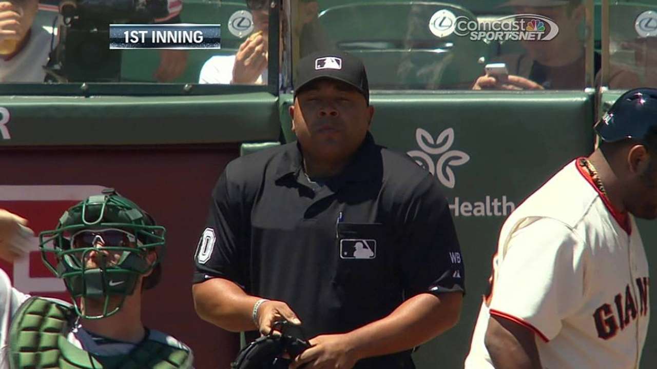 Umpire Johnson departs with possible concussion
