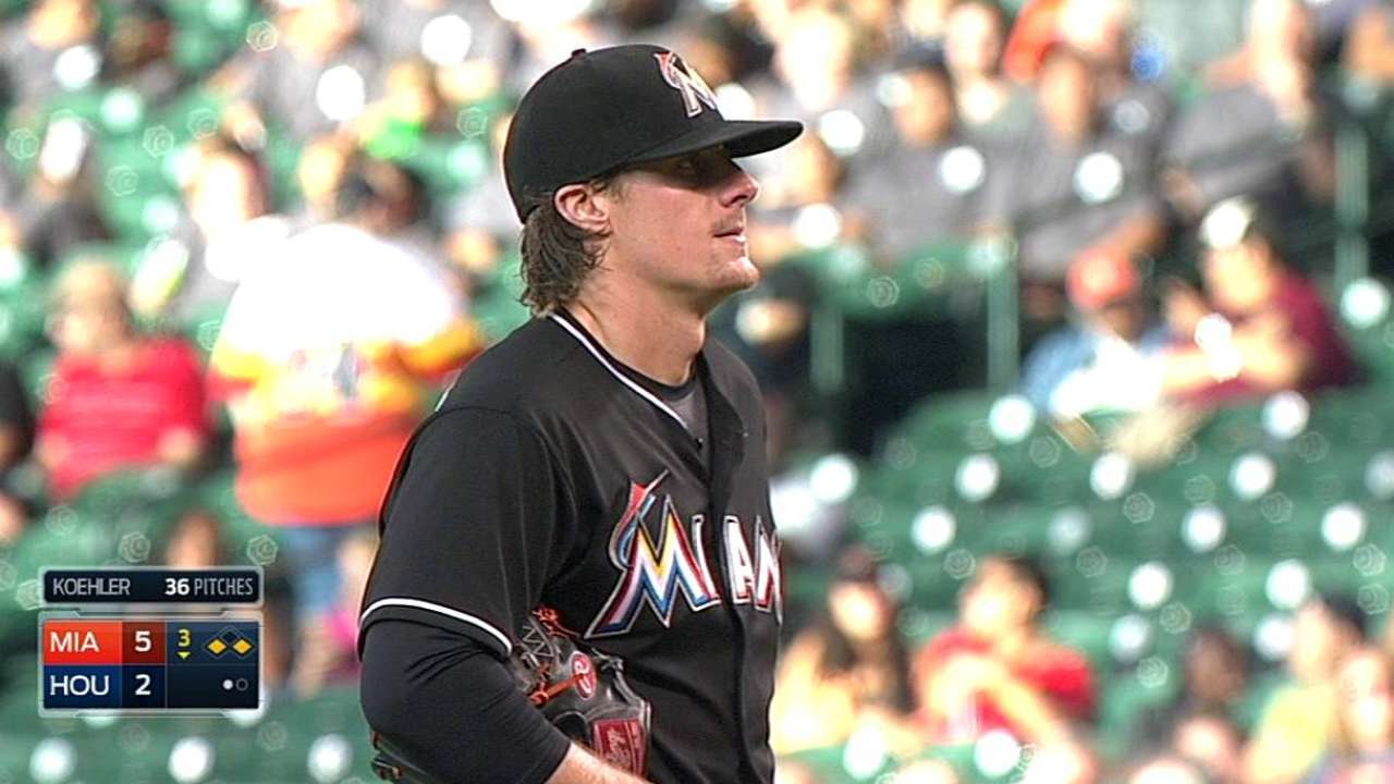 Liner off Koehler's back bounces Marlins' way