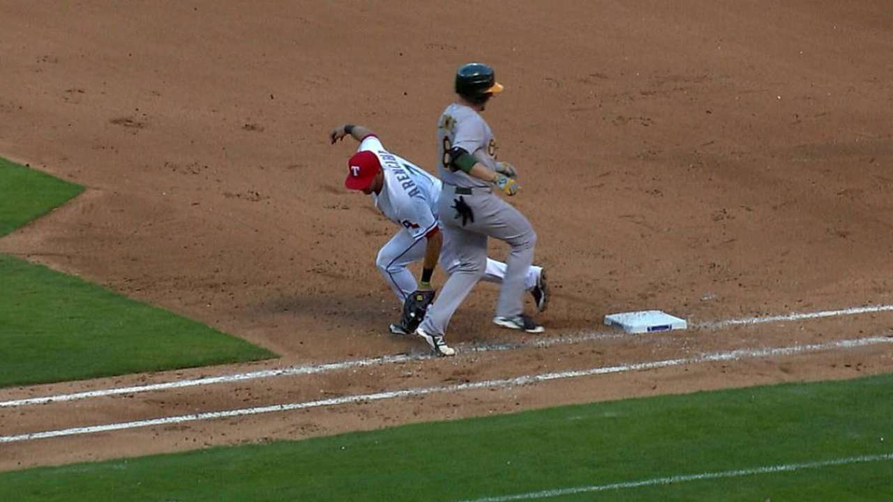 Rangers successfully challenge call vs. A's