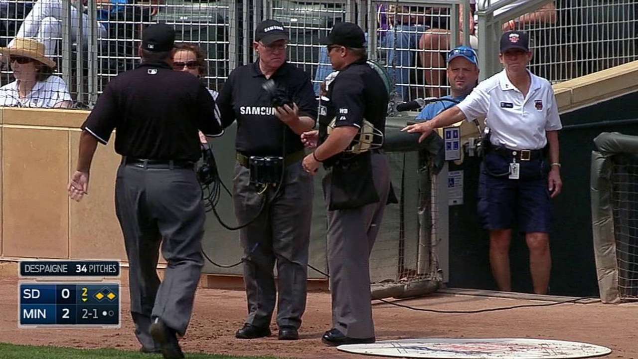 Twins win replay challenge on hit-by-pitch