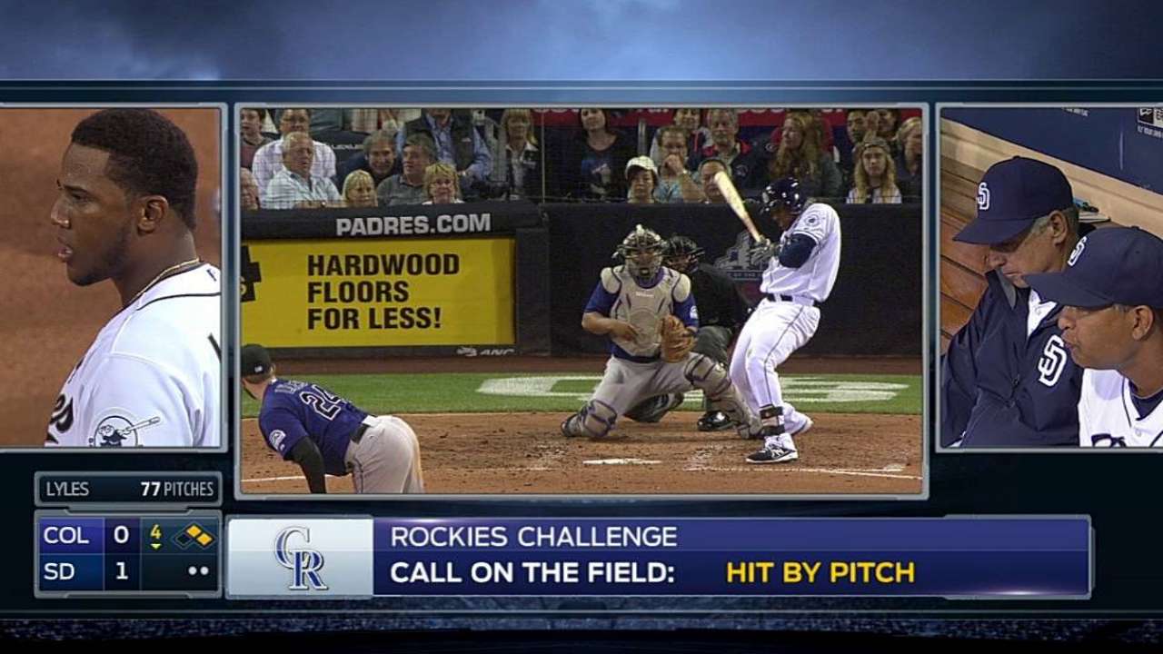 Liriano plunking stands after replay review