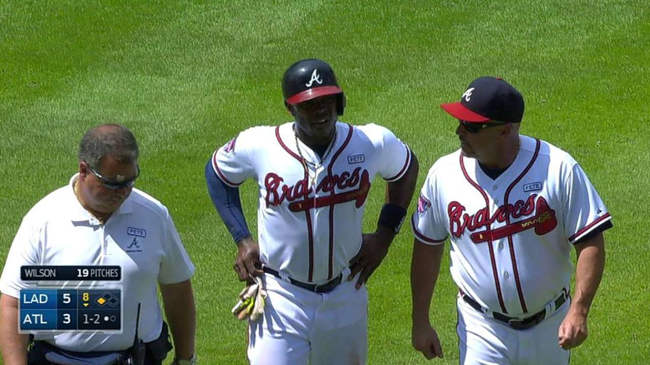 Justin Upton exits with left hamstring strain