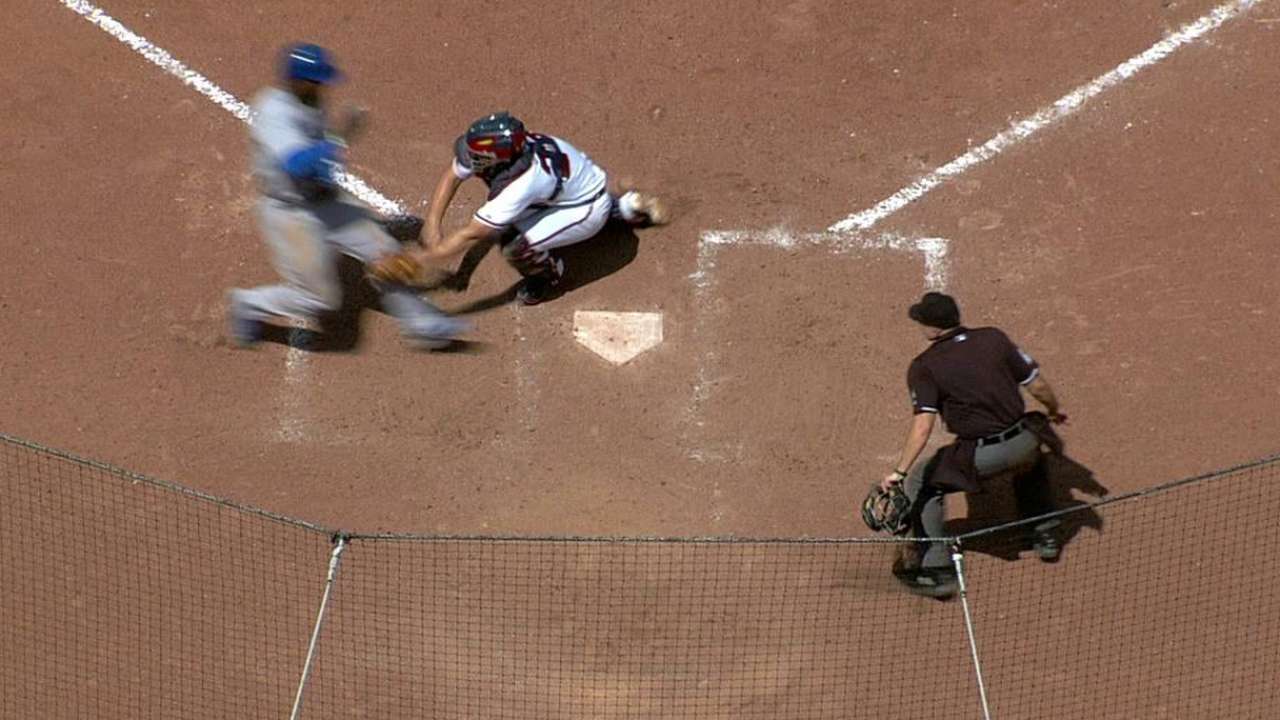 Replay confirms that Puig is out at home plate