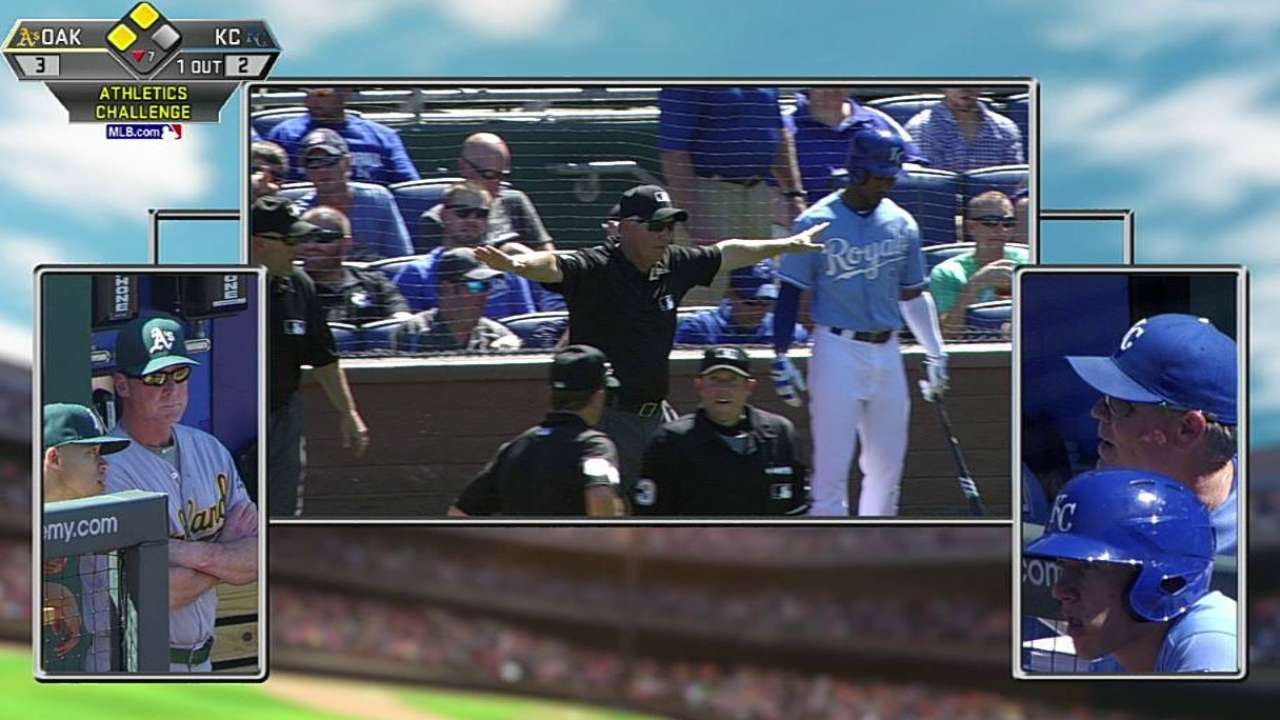 A's lose replay challenge in seventh vs. Royals