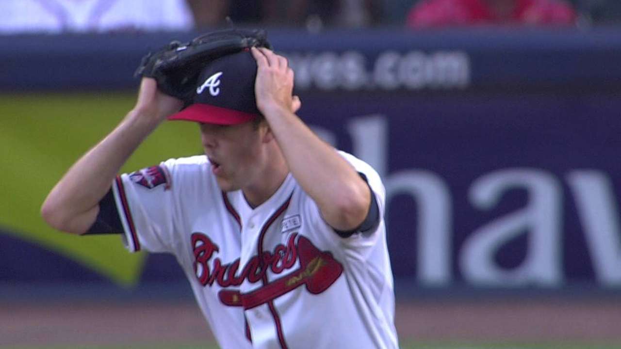 Call overturned after Braves challenge vs. A's