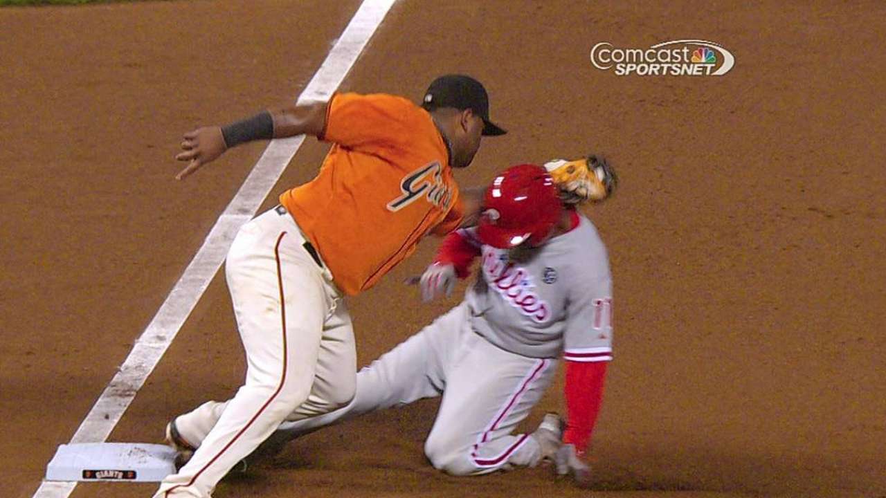 Replay confirms Rollins caught stealing by Giants