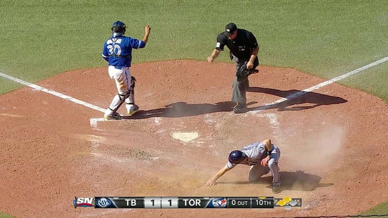 Crew chief review goes against Rays in 10th inning