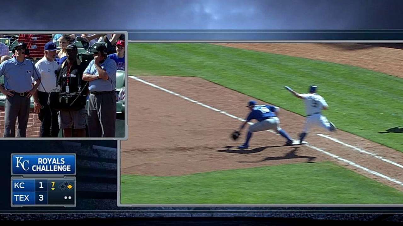 Royals win challenge on inning-ending DP