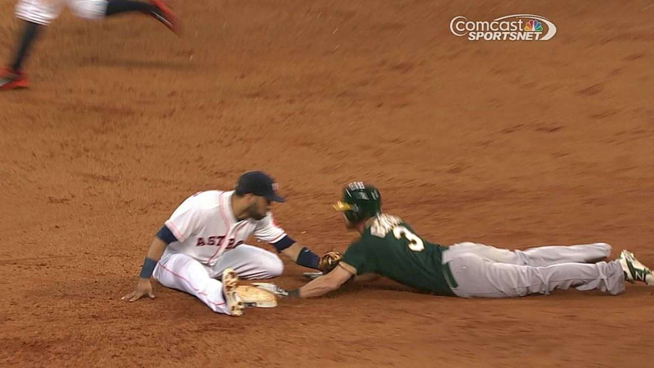 Two reviews benefit A's, go against Astros