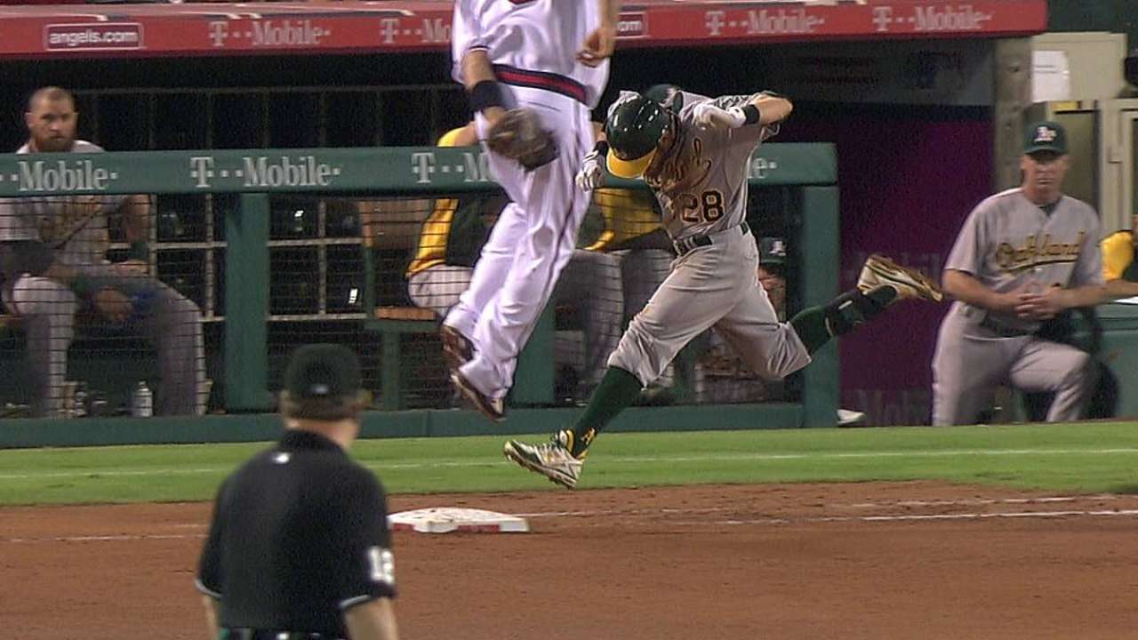 Angels lose challenge on Sogard's bunt hit