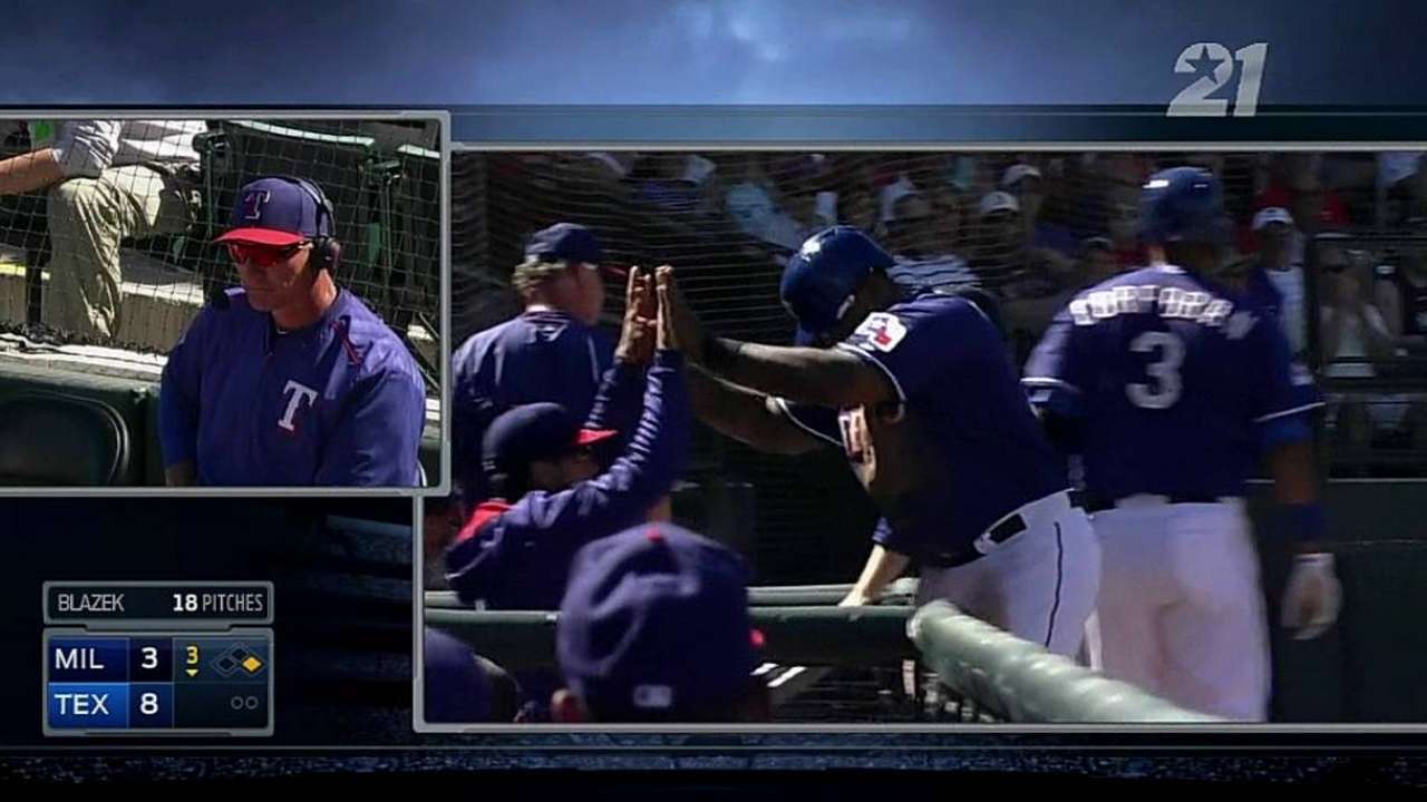 Moreland's three RBIs lead Rangers' rout