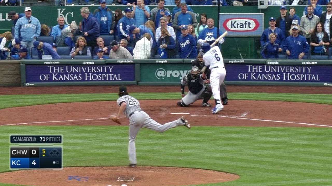 Samardzija hits Cain in the side