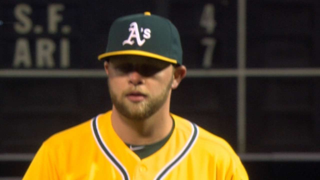 Hahn's nasty stuff on display in A's debut