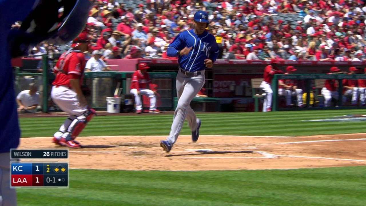 Rios scores on a fielding error