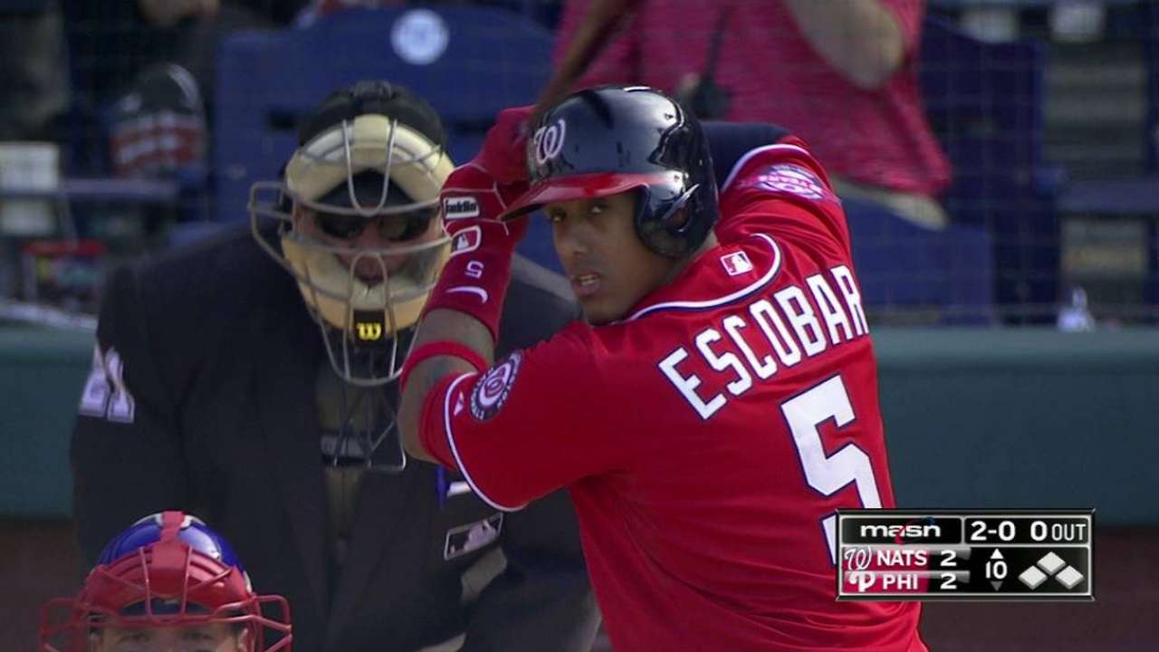 Escobar's steady bat ignites 10th-inning rally