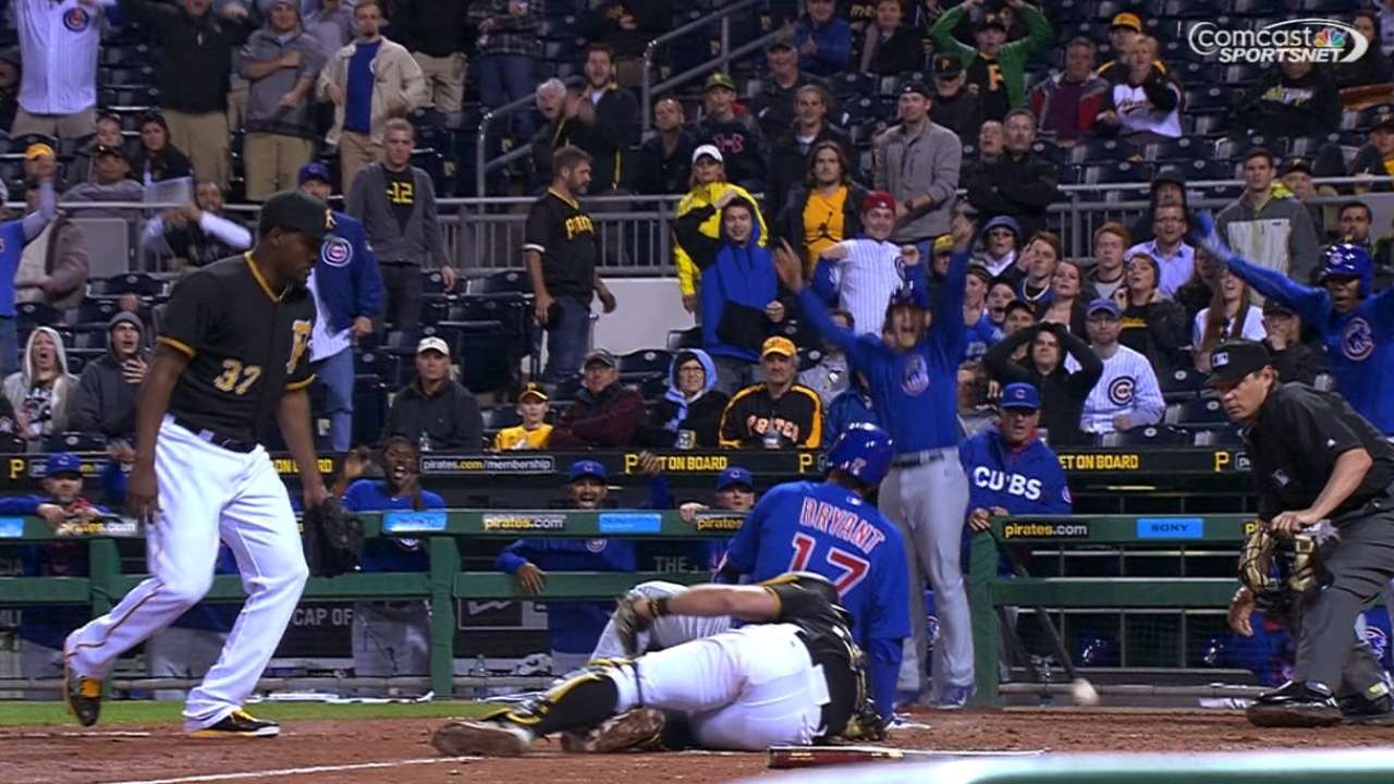 Bryant scores on wild romp around bases