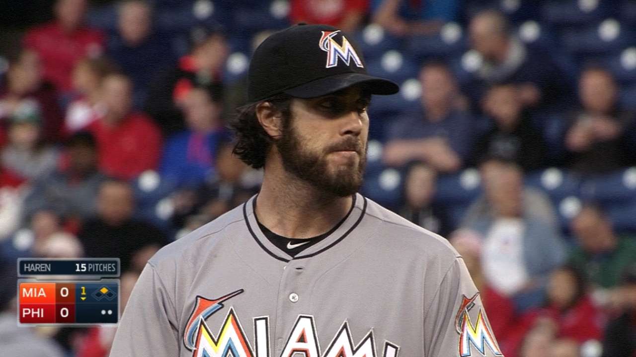 Haren strikes out seven