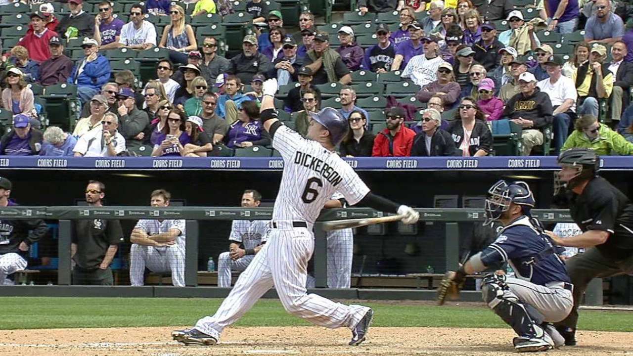 Dickerson leads as Rockies split series with Padres