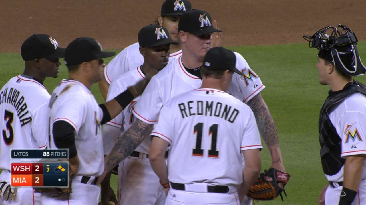 Latos holds Nats to two runs