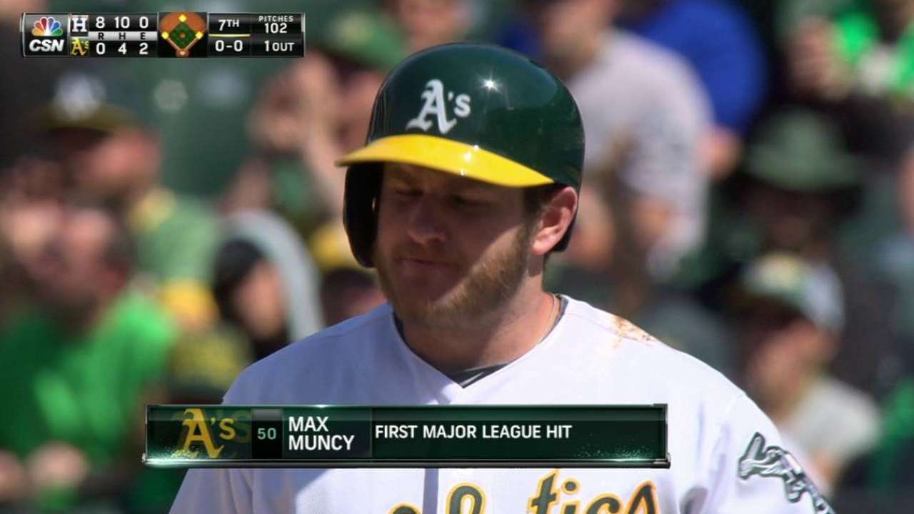 Muncy spells banged-up Lawrie, gets first career hit
