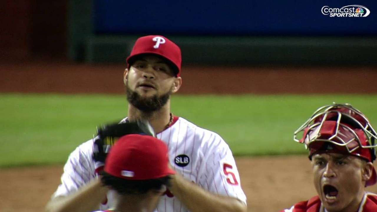 Garcia works 6 outs for first career save
