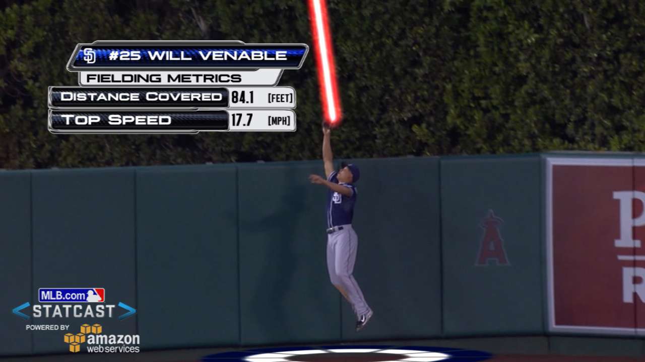 Venable robs Trout's homer with sensational grab
