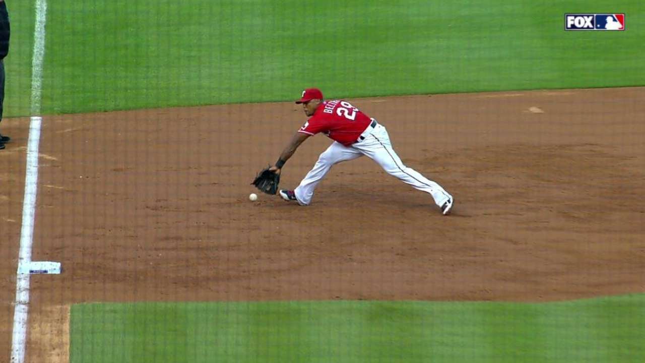 Beltre makes a tough play