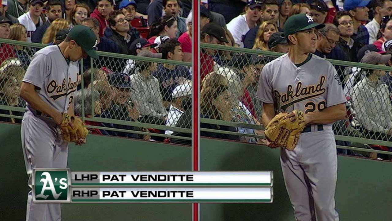 Venditte warms up with each arm
