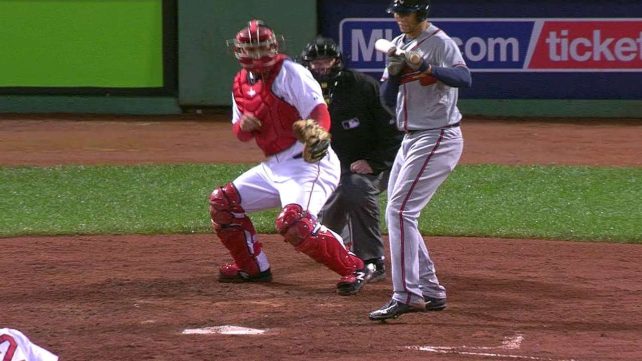 Simmons is hit by a pitch