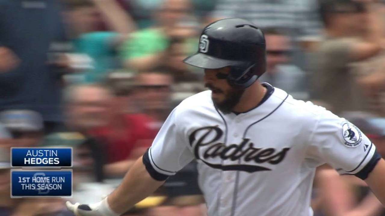 Hedges' first career homer