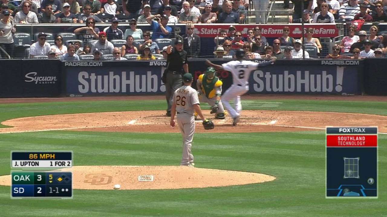 Upton Jr. scores on balk