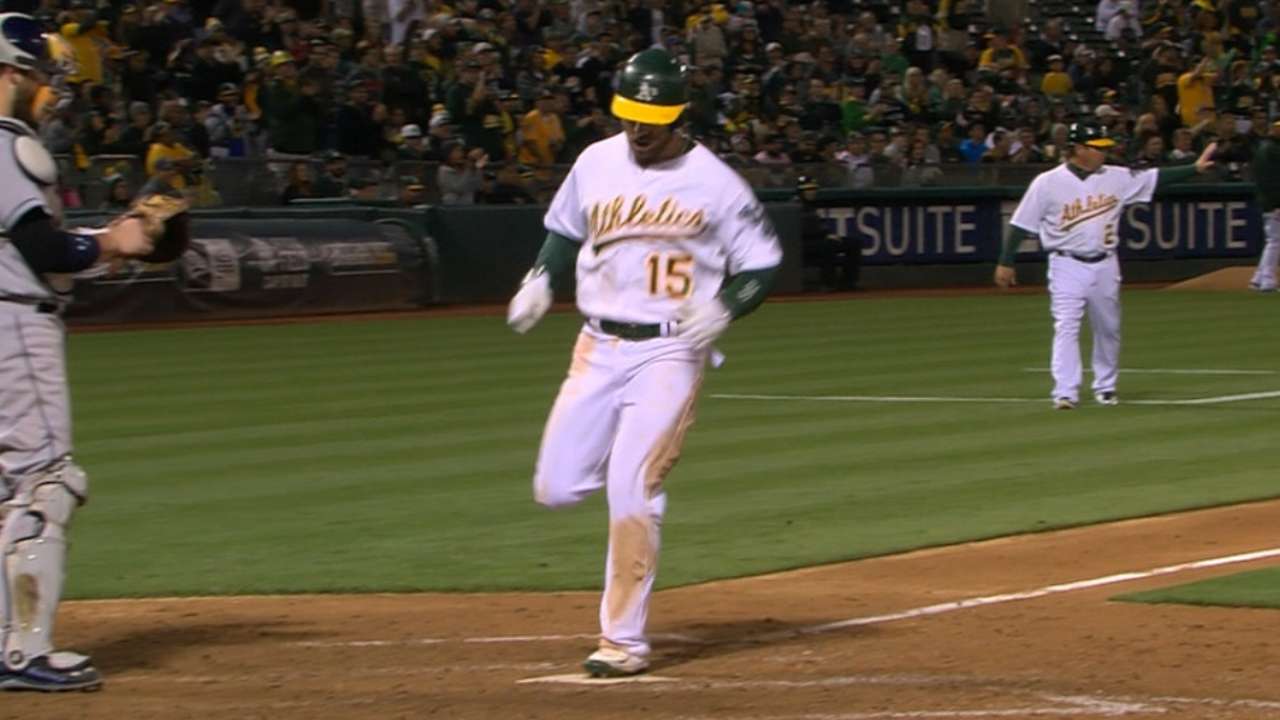 A's score seven runs in 8th