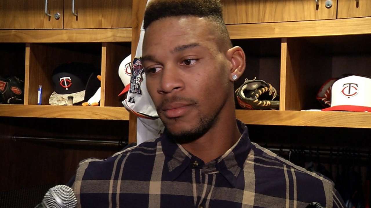 Buxton on throw, three-hit game