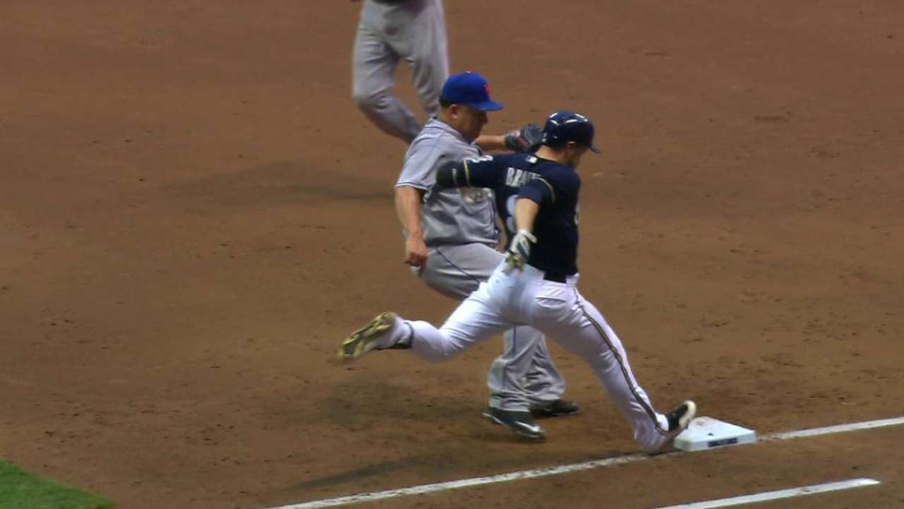 Braun beats Colon to first base