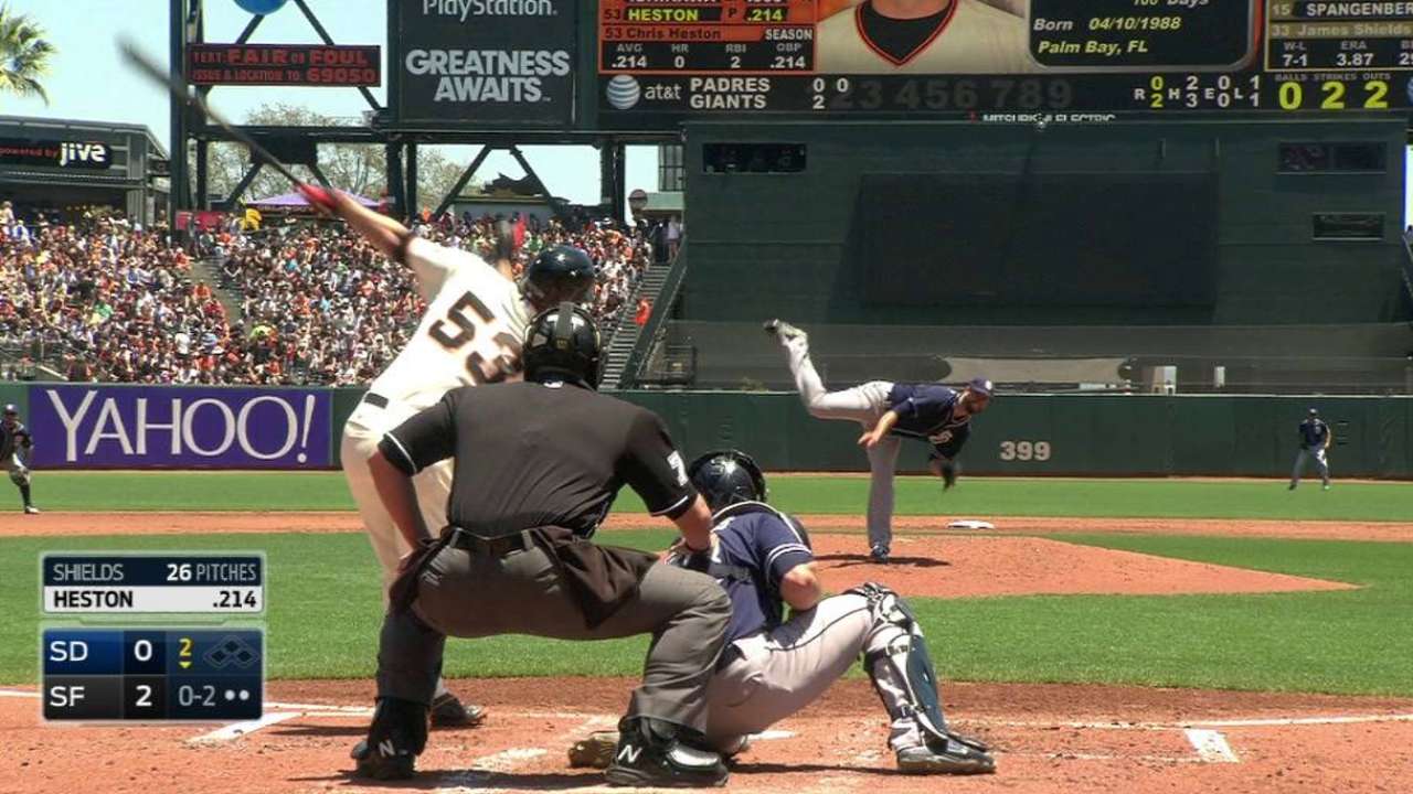 Shields whiffs Heston