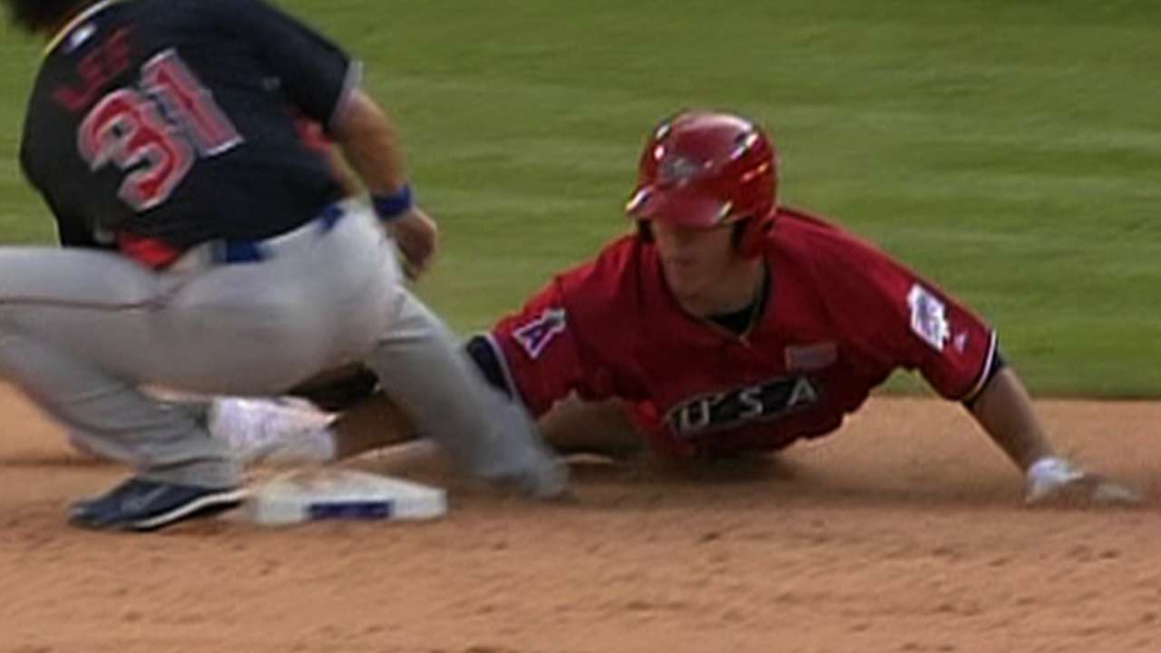 Trout doubles in the eighth