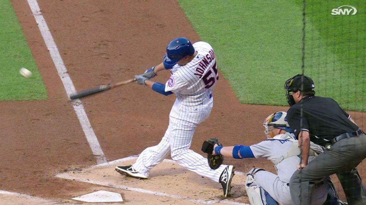 Johnson's first hit as a Met