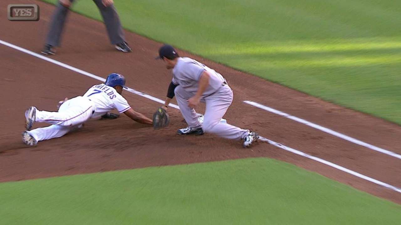 Tanaka throws out DeShields