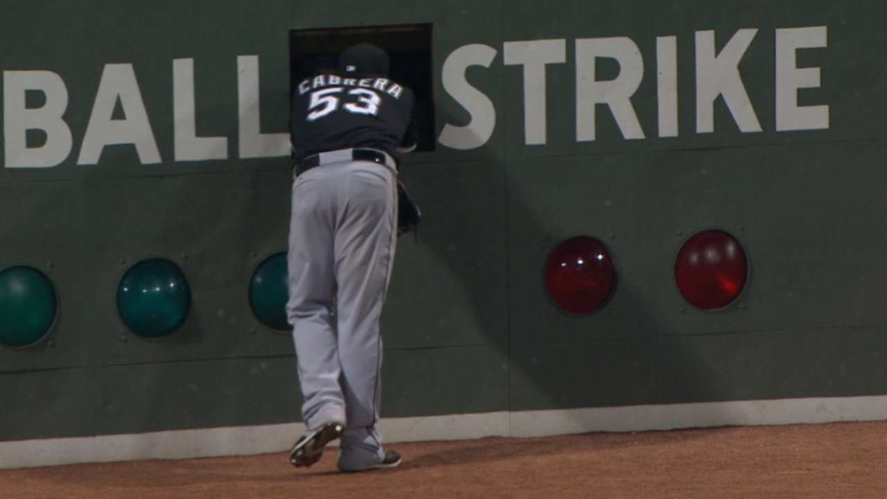 Melky peers into Green Monster