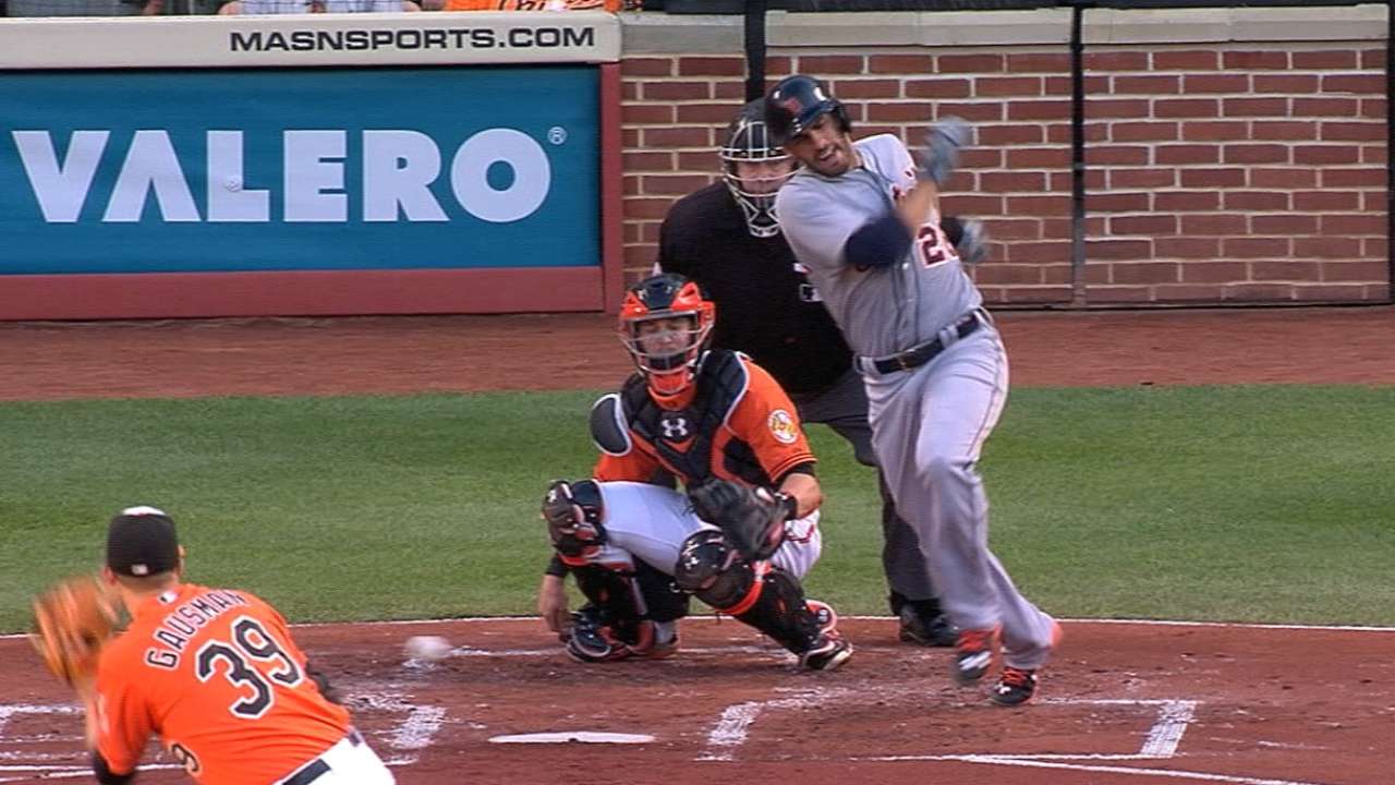 J.D. Martinez fouls ball off knee, day to day